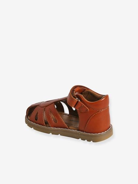 Sandales scratchées fermées cuir bébé acajou+marine+or 3 - vertbaudet enfant 