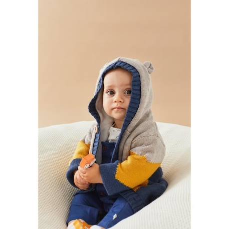 Manteau en tricot tricolore BLEU 2 - vertbaudet enfant 