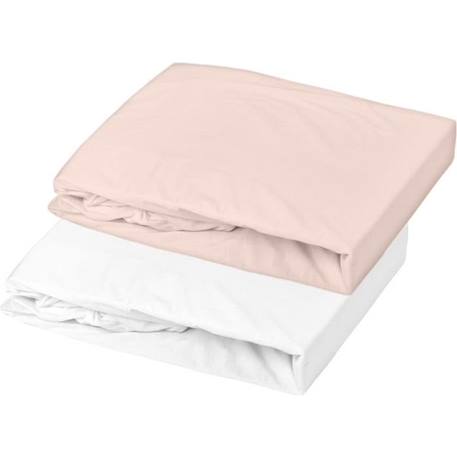 DOMIVA Lot 2 Draps housse Uni - Jersey - Oeko-Tex® - Blanc/Nude - 70 x 140 cm ROSE 1 - vertbaudet enfant 