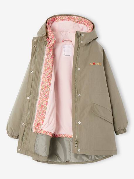 Parka à capuche 3 en 1 mi-saison fille avec coupe-vent amovible kaki+rose 1 - vertbaudet enfant 