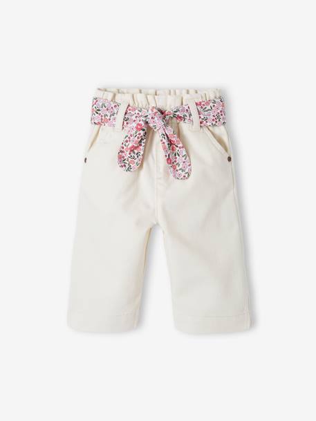 Pantalon large bébé avec ceinture à nouer écru 1 - vertbaudet enfant 