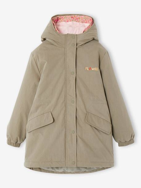 Parka à capuche 3 en 1 mi-saison fille avec coupe-vent amovible kaki+rose 5 - vertbaudet enfant 