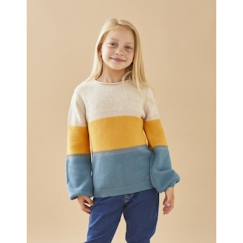 -Pull tricolore en tricot manches ballon