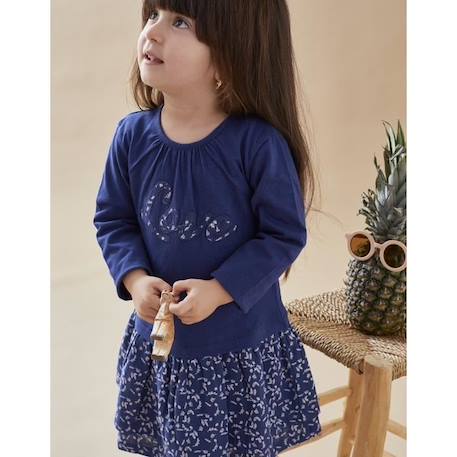 Robe bi-matière à manches courtes BLEU 1 - vertbaudet enfant 