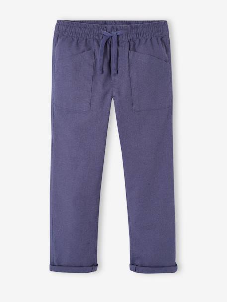 Garçon-Pantalon large charpentier en coton/lin facile à enfiler garçon