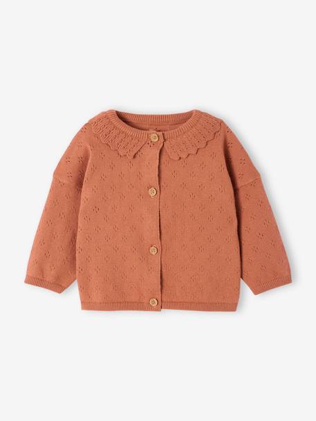 Cardigan en maille pointelle ajourée naissance noix de pécan 1 - vertbaudet enfant 