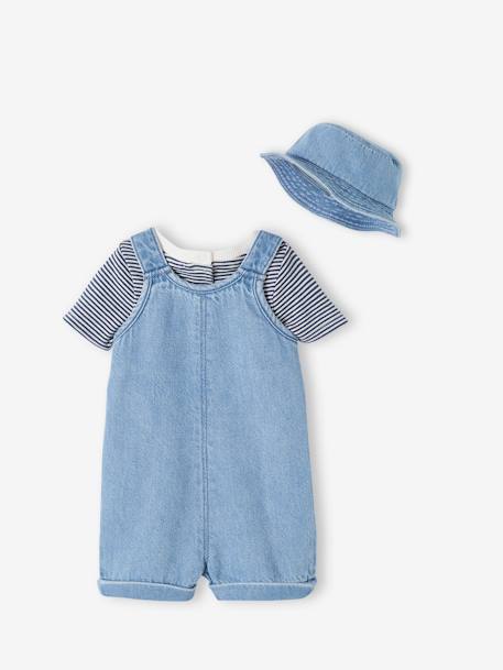 Ensemble naissance : salopette courte, body et bob bébé denim bleached 5 - vertbaudet enfant 