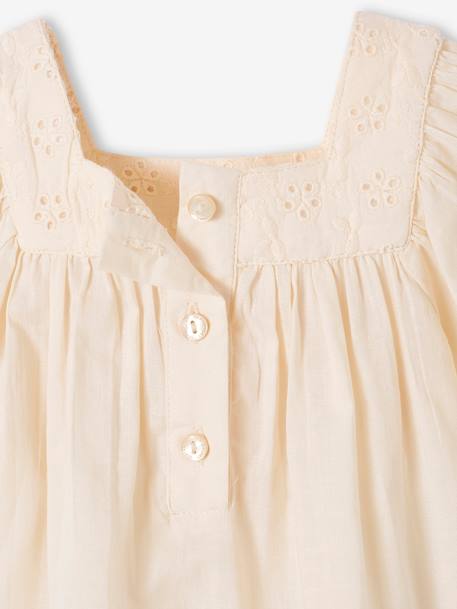 Blouse encolure carrée en broderie anglaise bébé écru+framboise+vert sauge 4 - vertbaudet enfant 