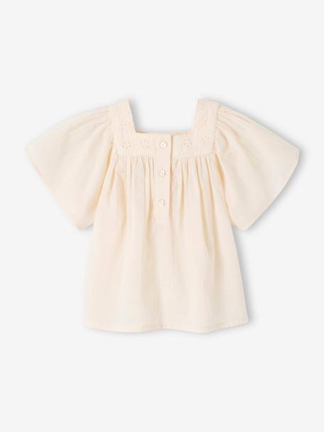 Blouse encolure carrée en broderie anglaise bébé écru+framboise+vert sauge 3 - vertbaudet enfant 