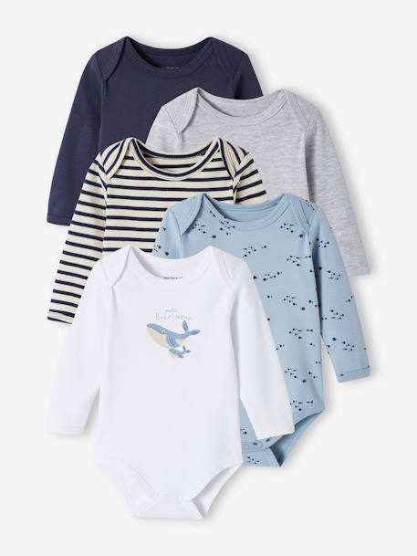 Lot de 5 bodies manches longues bébé emmanchure US en coton Bio bleu nuit 1 - vertbaudet enfant 