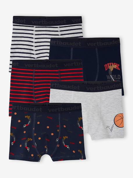 Lot de 5 boxers stretch basket garçon en coton bio gris chiné 1 - vertbaudet enfant 