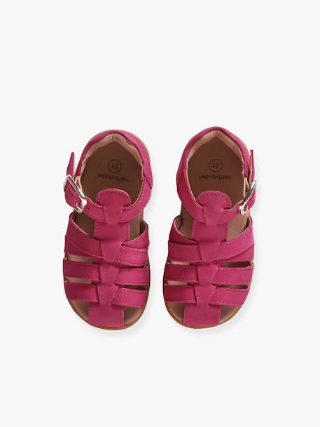 Sandales cuir bébé premiers pas beige irisé+fuchsia 9 - vertbaudet enfant 