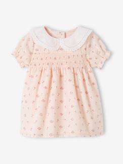 -Robe à smocks cérémonie naissance col en broderie anglaise