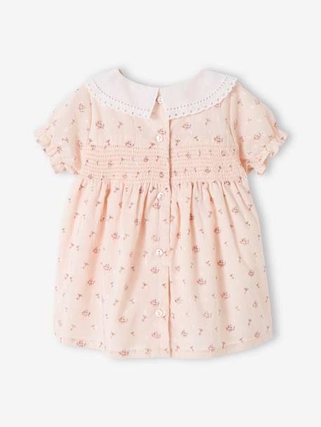 Robe à smocks cérémonie naissance col en broderie anglaise rose pâle 2 - vertbaudet enfant 