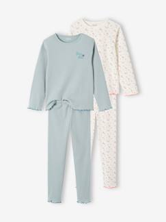 -Lot de 2 pyjamas fille fleurs en maille côtelée