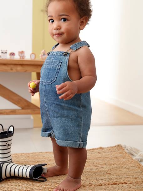 Salopette courte en denim bébé stone 1 - vertbaudet enfant 