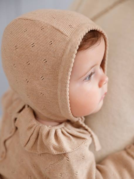 Barboteuse en tricot bébé manches longues et son béguin beige chiné 2 - vertbaudet enfant 