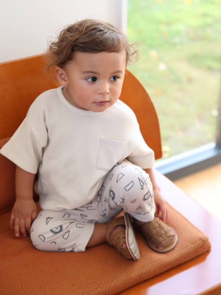 Bébé-Ensemble T-shirt en nid d'abeille et pantalon en molleton bébé