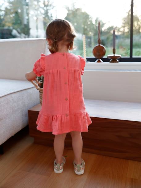 Robe en gaze de coton bébé corail+vanille 6 - vertbaudet enfant 