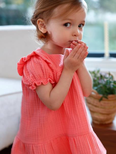 Robe en gaze de coton bébé corail+vanille 1 - vertbaudet enfant 