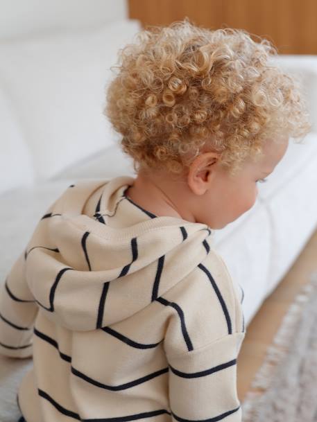 Pull rayé à capuche bébé écru 2 - vertbaudet enfant 