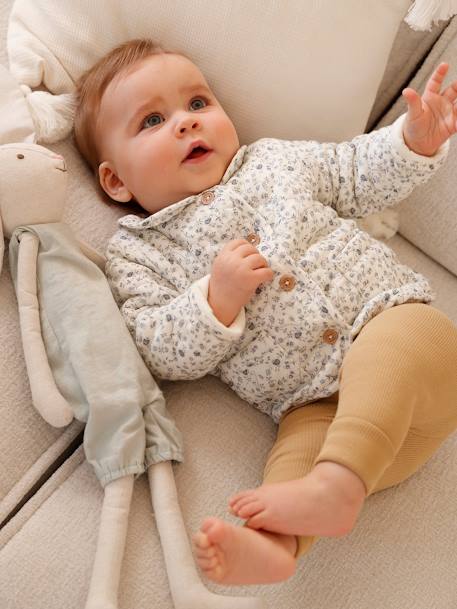 Veste bébé en gaze de coton Beige imprimé bleu+écru 1 - vertbaudet enfant 