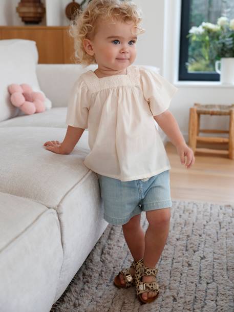 Blouse encolure carrée en broderie anglaise bébé écru+framboise+vert sauge 5 - vertbaudet enfant 