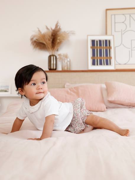 Bébé-Ensemble T-shirt avec col et short fleuri naissance