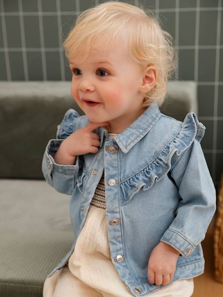 Veste volantée en denim bébé denim bleached 1 - vertbaudet enfant 