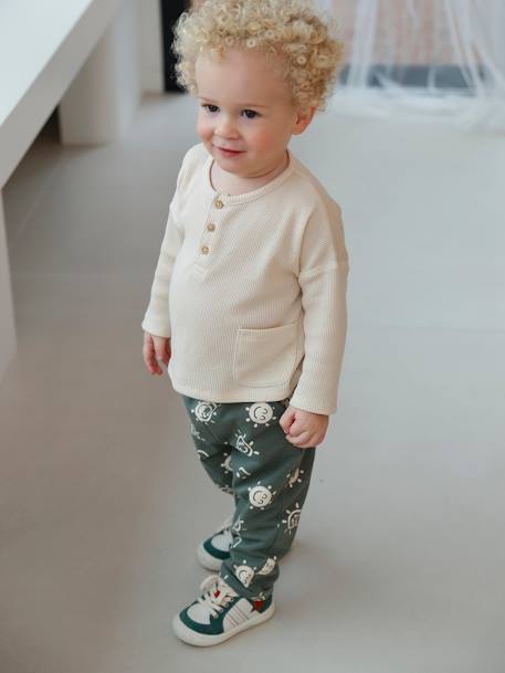 Ensemble bébé T-shirt et pantalon en molleton gris béton+kaki 10 - vertbaudet enfant 