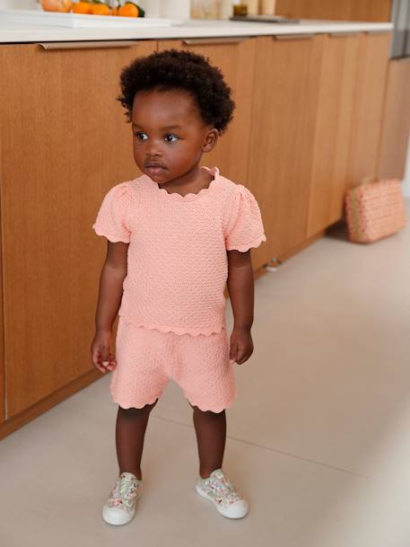 Ensemble pull + short en tricot bébé rose 2 - vertbaudet enfant 