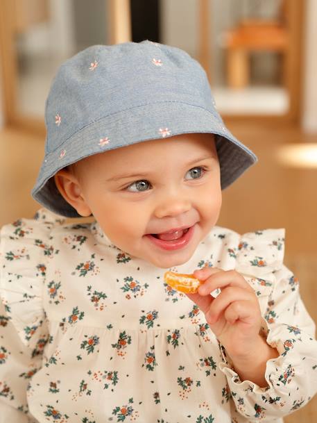 Bob en denim et fleurs brodées bébé fille bleu jean 4 - vertbaudet enfant 