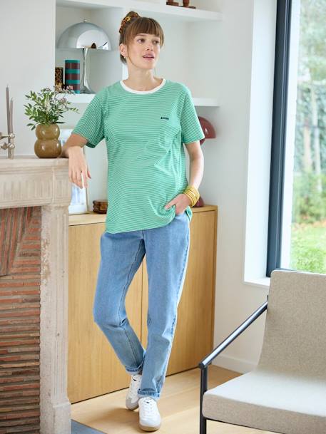 T-shirt rayé grossesse et allaitement en coton personnalisable vert 1 - vertbaudet enfant 