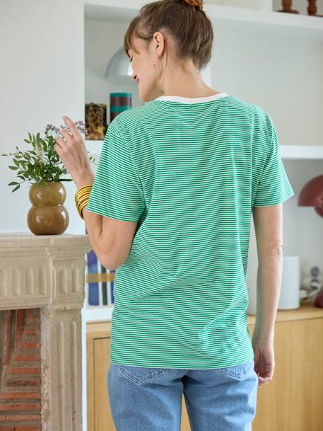 T-shirt rayé grossesse et allaitement en coton personnalisable vert 3 - vertbaudet enfant 