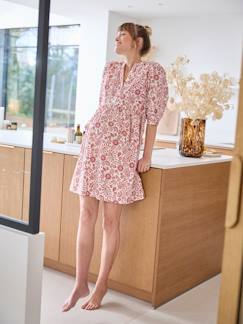 Vêtements de grossesse-Robe courte coton fleuri grossesse et allaitement