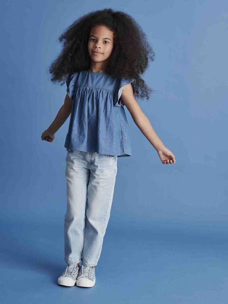 Jean droit MorphologiK fille tour de hanches Medium denim bleached+stone 8 - vertbaudet enfant 