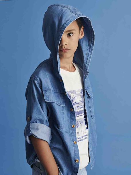 Chemise à capuche en denim léger garçon double stone 2 - vertbaudet enfant 