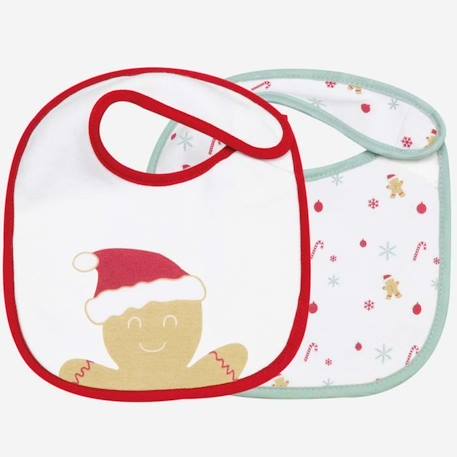 Lot de 2 bavoirs 0-4 mois (Naissance) Rouge - TROIS KILOS SEPT - Attache scratch - Coton - Motifs de Noël BLANC 1 - vertbaudet enfant 