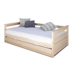 Chambre et rangement-Lit gigogne en bois massif avec 2 matelas Izao - 90x200 cm