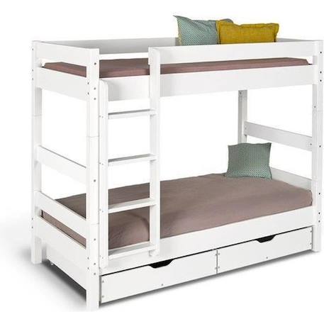 Pack lit superposé séparable avec tiroirs et matelas Aaron  Blanc 90x190 cm BLANC 1 - vertbaudet enfant 