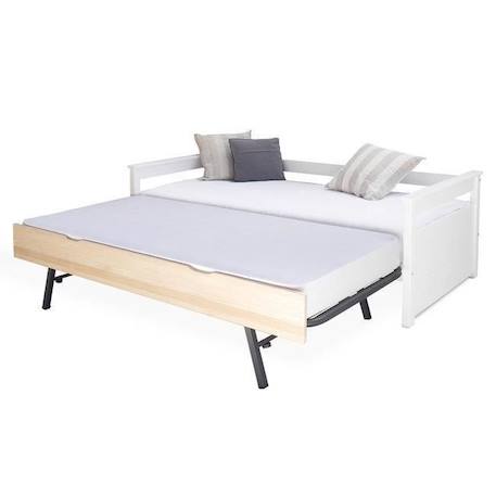 Lit gigogne Izao - AKITEN RETAIL - Blanc et bois - 90x190 cm - Bois massif - Sommier à lattes - 2 matelas inclus BLANC 4 - vertbaudet enfant 