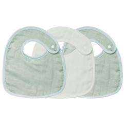 Lot de 3 bavoirs - TROIS KILOS SEPT - Naissance - Coton - Blanc et vert sauge  - vertbaudet enfant