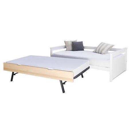 Lit gigogne Izao - AKITEN RETAIL - Blanc et bois - 90x190 cm - Bois massif - Sommier à lattes - 2 matelas inclus BLANC 3 - vertbaudet enfant 