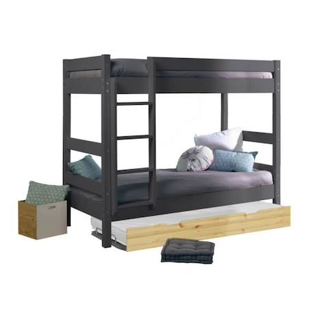 Pack lit superposé séparable avec sommier gigogne et matelas Aaron   Gris et bois 90x190 cm GRIS 2 - vertbaudet enfant 