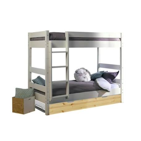 Lit superposé séparable avec sommier gigogne et matelas Aaron - Blanc et bois 90x190 cm BLANC 1 - vertbaudet enfant 