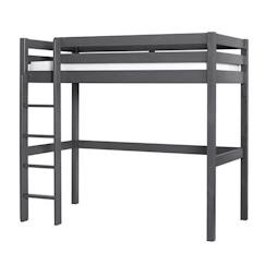 Chambre et rangement-Chambre-Lit bébé, lit enfant-Lit combiné, surélevé, superposé-Lit mezzanine en bois massif certifié FSC® pin avec matelas HD 20kg/m3 - Gris anthracite - 90x190 cm