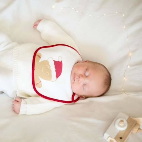 Lot de 2 bavoirs 0-4 mois (Naissance) Rouge - TROIS KILOS SEPT - Attache scratch - Coton - Motifs de Noël BLANC 2 - vertbaudet enfant 