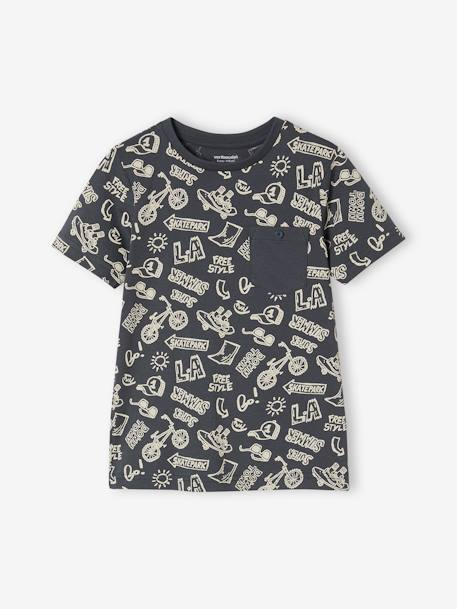 T-shirt motifs graphiques garçon manches courtes anthracite+blanc chiné+cannelle+lichen+noix de pécan+terracotta 1 - vertbaudet enfant 