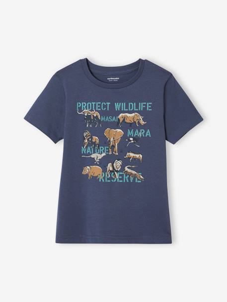 Tee-shirt Basics motifs animaliers garçon bleu ardoise+gris chiné 1 - vertbaudet enfant 