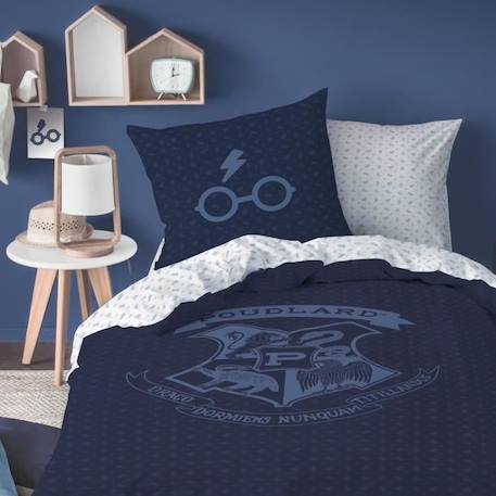 Housse de couette et taie d'oreiller Harry Potter - Middle - 100% coton - 140x200 cm - Bleu BLEU 1 - vertbaudet enfant 